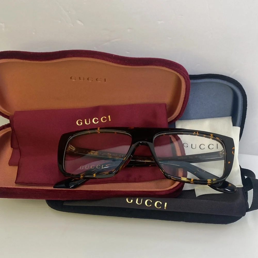New Authentic Gucci GG1040O 002 dark tortoise Eyeglasses